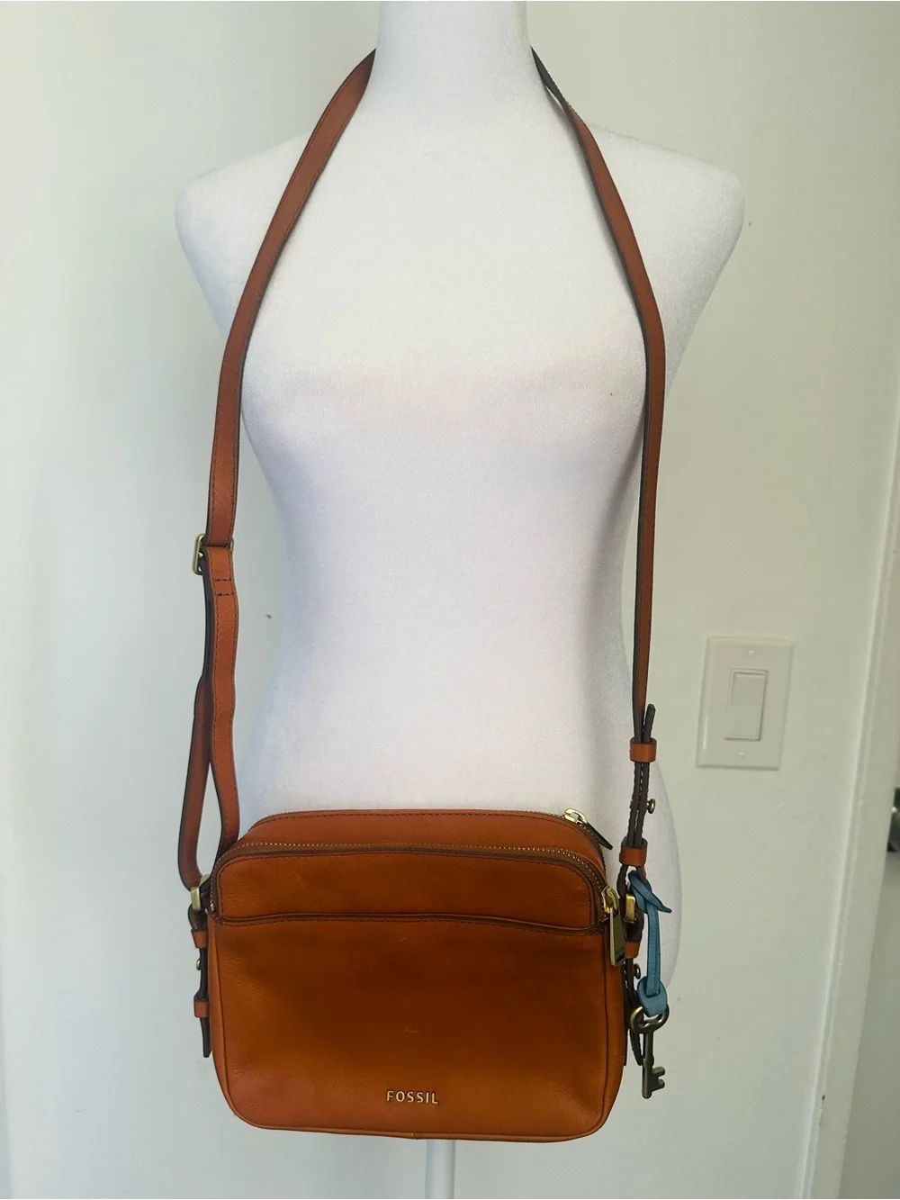 Fossil Piper Toaster Leather Tassel Crossbody Bag - Cognac Multi